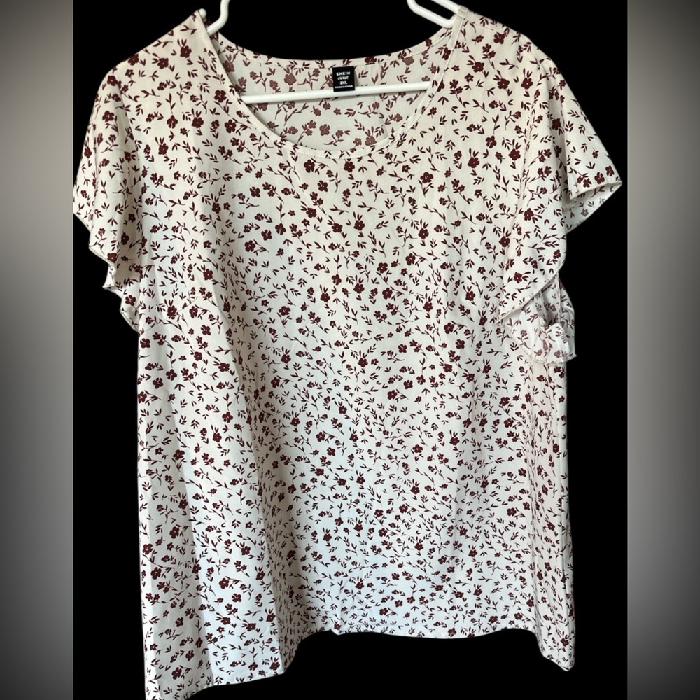Floral Cream and Maroon Women's Top